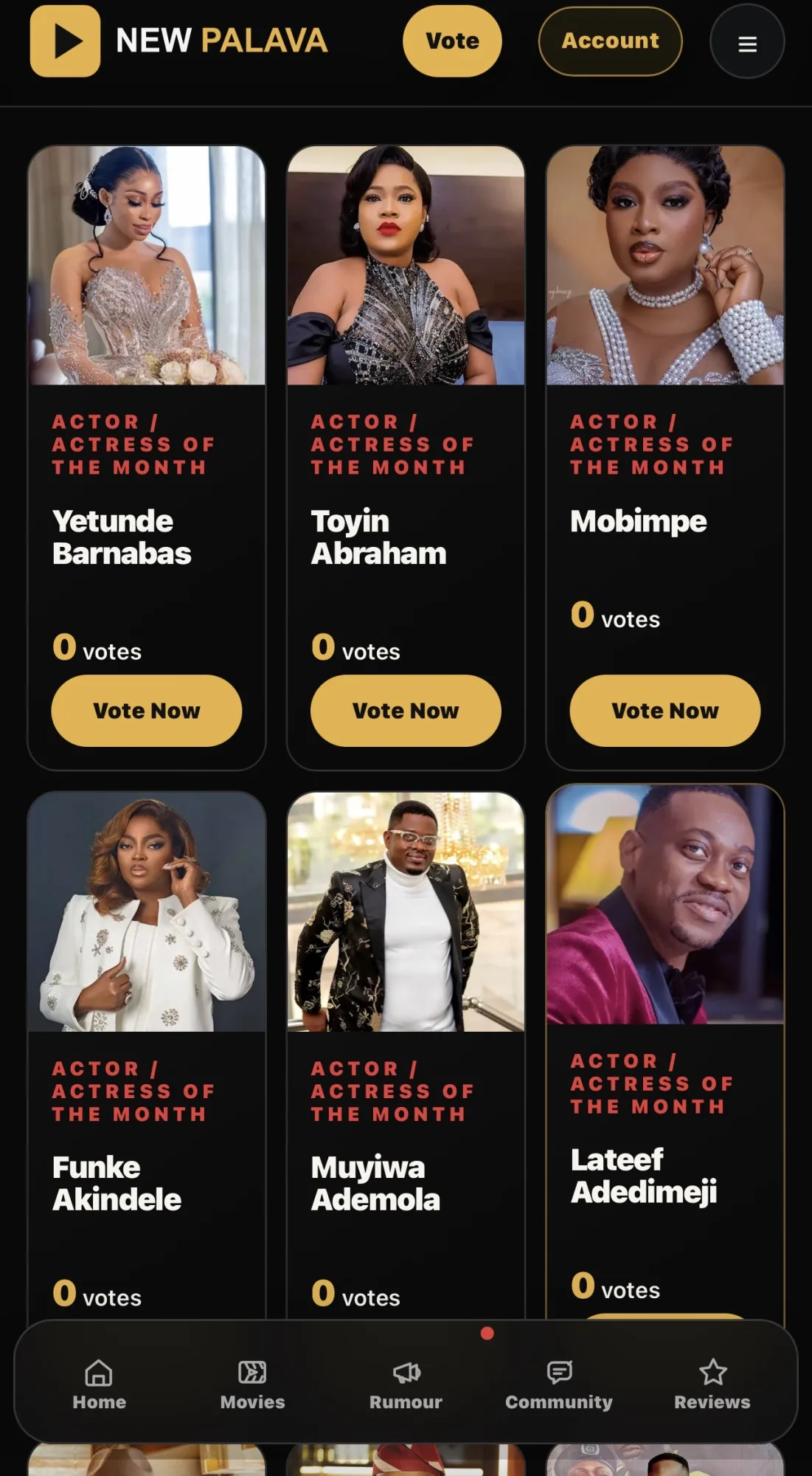 Vote for your favourite actors and actresses